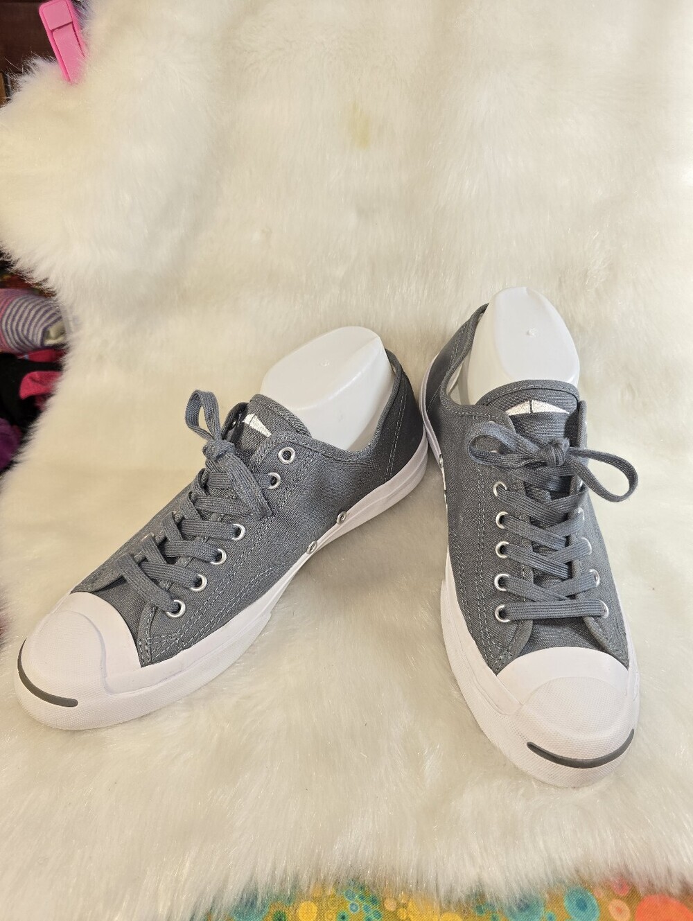 Converse Jack Purcell Unisex Gray Canvas Low-Top Sneakers with White Toe Cap - Picture 2 of 13